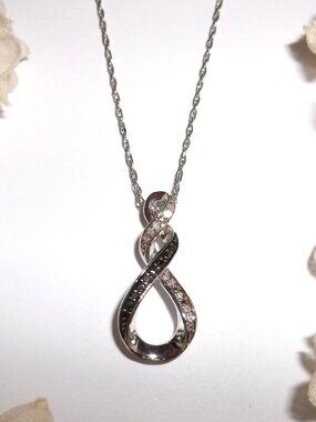 925 Silver Sun Infinity Charm Necklace 18" Faux Diamond Marcasite Jewelry D498